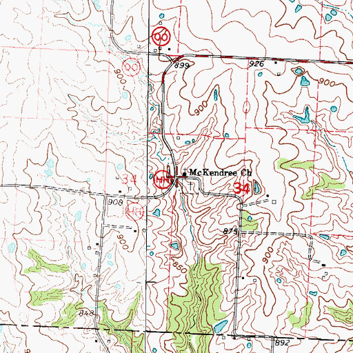 Topographic Map of McKendree Church, MO