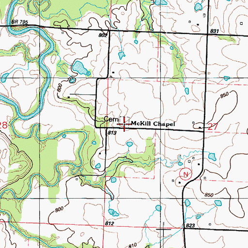 Topographic Map of McKill Chapel, MO