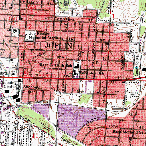 Topographic Map of McKinley Elementary School, MO
