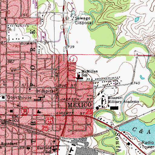 Topographic Map of McMillan Elementary School, MO