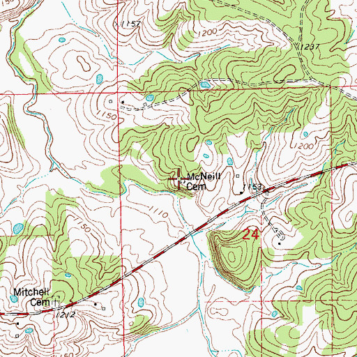 Topographic Map of McNeill Cemetery, MO
