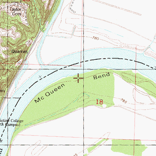 Topographic Map of McQueen Bend, MO