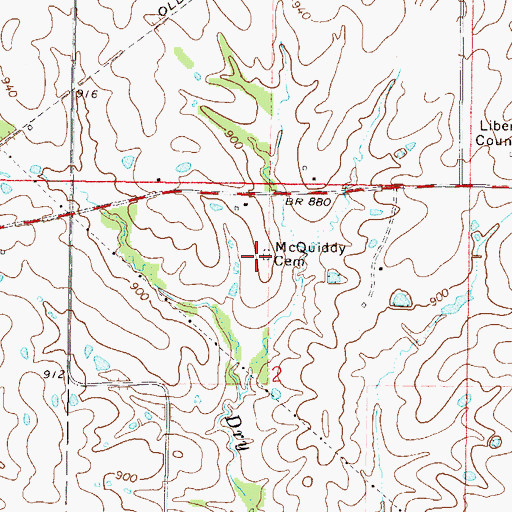 Topographic Map of McQuiddy Cemetery, MO