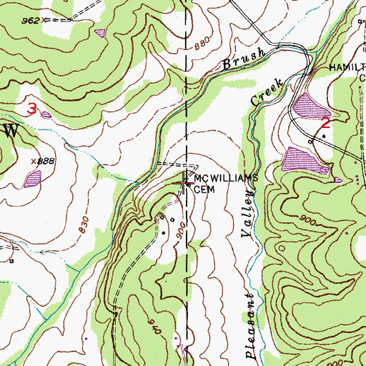 Topographic Map of McWilliams Cemetery, MO