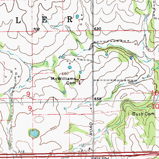 Topographic Map of McWilliams Cemetery, MO