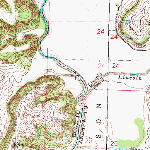 Topographic Map of Meade Creek, MO