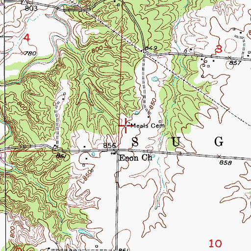 Topographic Map of Meals Cemetery, MO