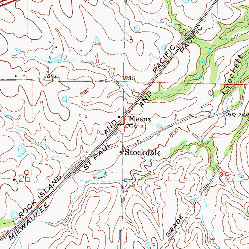 Topographic Map of Means Cemetery, MO