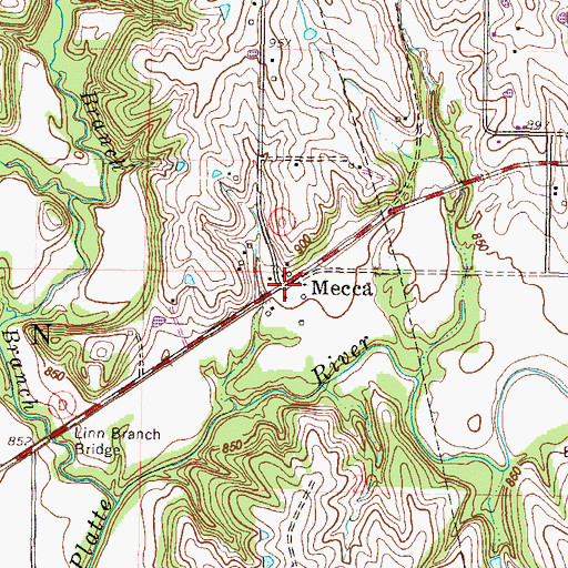 Topographic Map of Mecca, MO