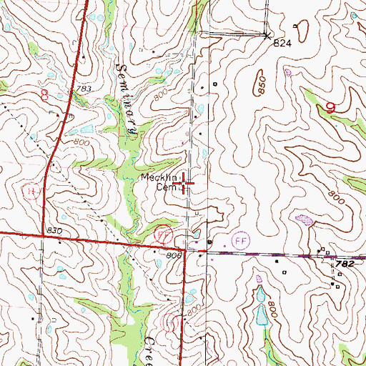 Topographic Map of Mecklin Cemetery, MO