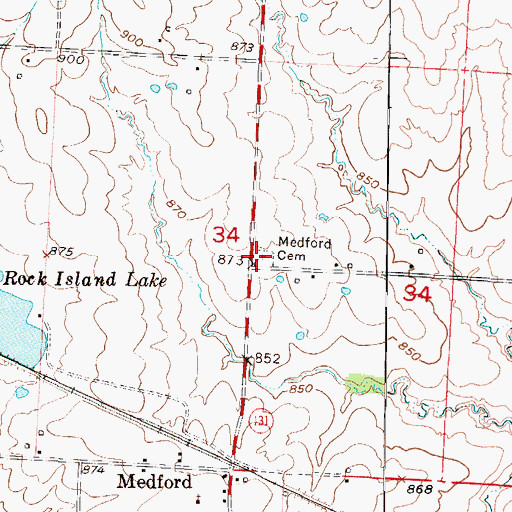 Topographic Map of Medford Cemetery, MO