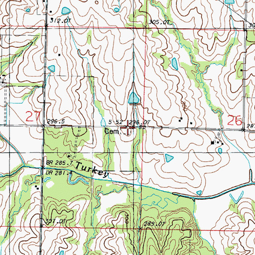 Topographic Map of Meekers Cemetery, MO