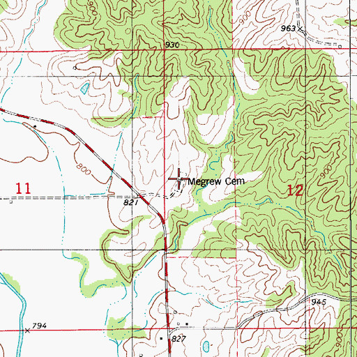 Topographic Map of Megrew Cemetery, MO