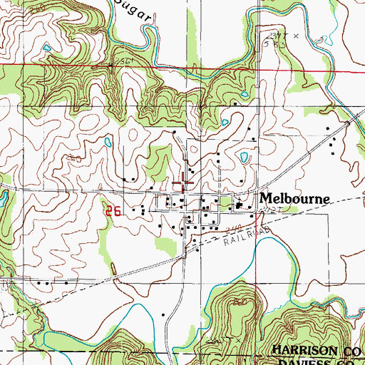 Topographic Map of Melbourne, MO