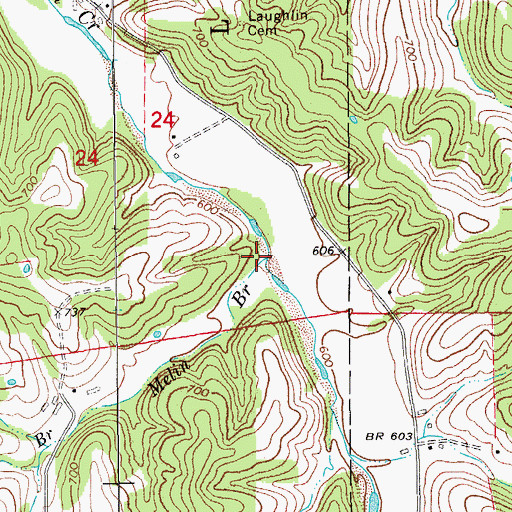 Topographic Map of Melin Branch, MO