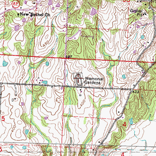 Topographic Map of Memorial Gardens, MO