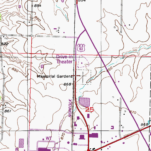 Topographic Map of Memorial Park Cemetery, MO
