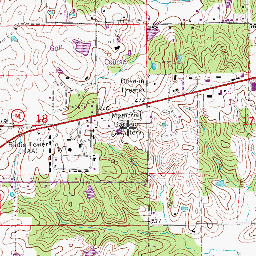 Topographic Map of Memorial Gardens Cemetery, MO
