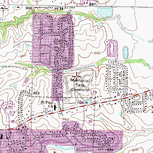 Topographic Map of Memorial Park, MO