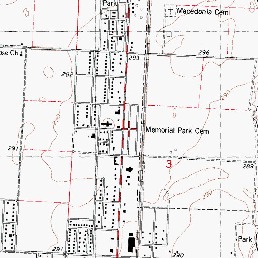Topographic Map of Memorial Park Cemetery, MO