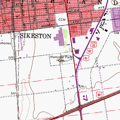 Topographic Map of Memorial Park Cemetery, MO