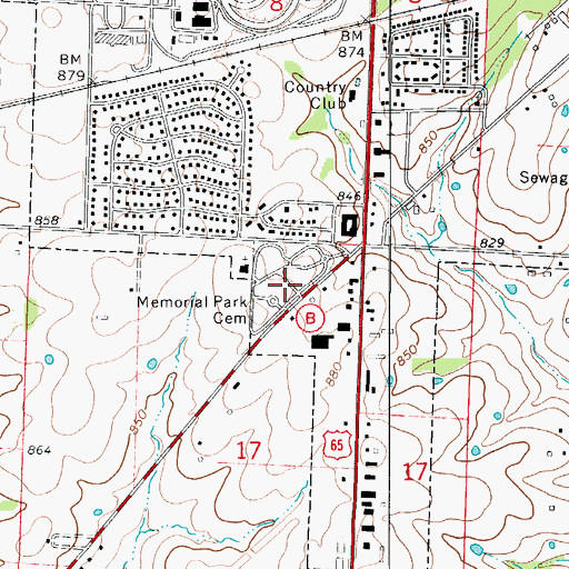 Topographic Map of Memorial Park Cemetery, MO