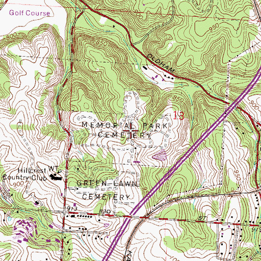 Topographic Map of Memorial Park Cemetery, MO