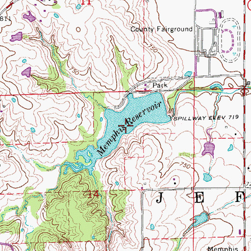 Topographic Map of Memphis Reservoir, MO