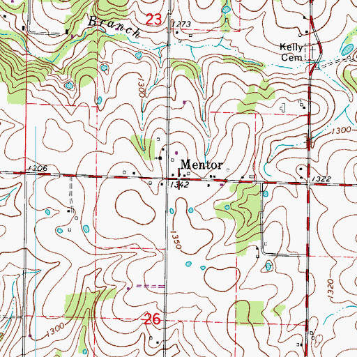 Topographic Map of Mentor, MO