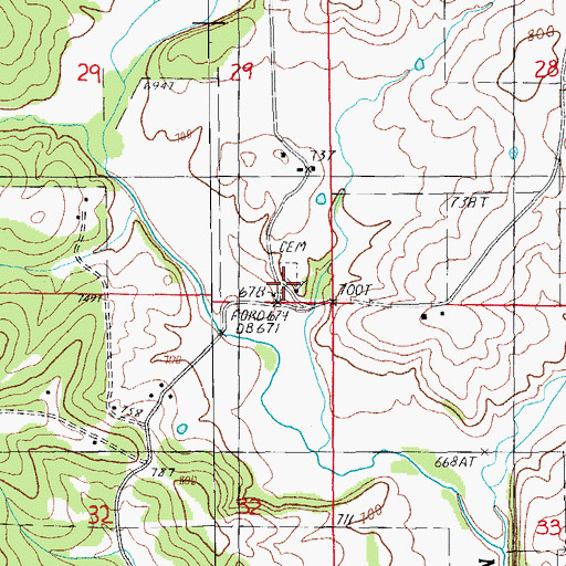 Topographic Map of Merideth Church, MO