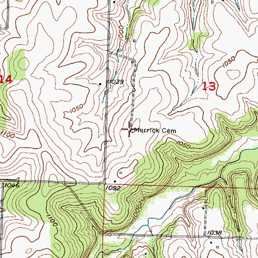 Topographic Map of Merrick Cemetery, MO