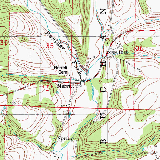 Topographic Map of Merritt, MO