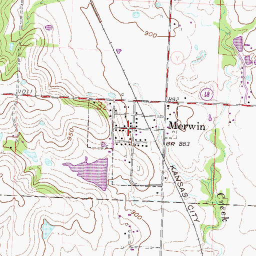 Topographic Map of Merwin, MO