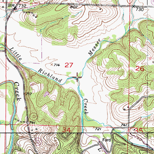 Topographic Map of Messer Creek, MO
