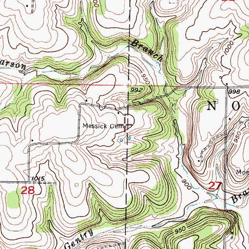 Topographic Map of Messick Cemetery, MO