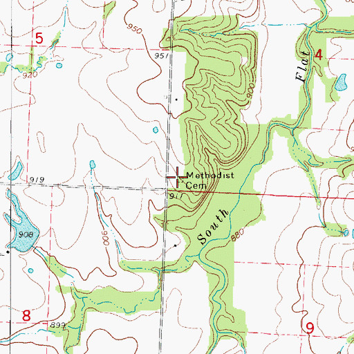 Topographic Map of Flat Creek Methodist Cemetery, MO