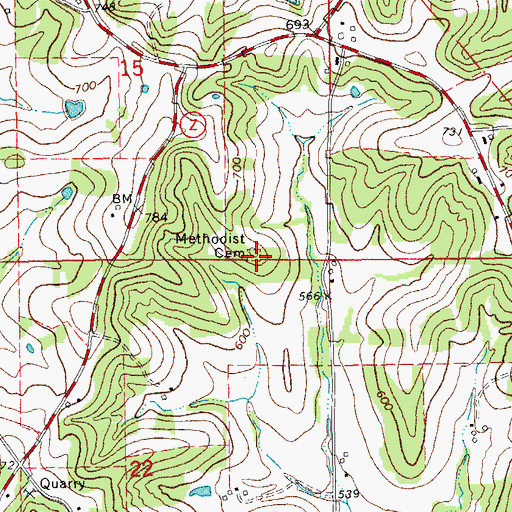 Topographic Map of Methodist Cemetery, MO