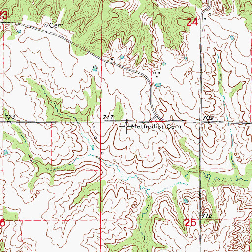 Topographic Map of Methodist Cemetery, MO