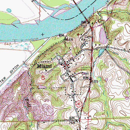 Topographic Map of Miami, MO