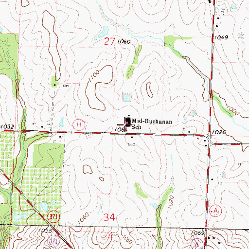 Topographic Map of Mid - Buchanan Elementary School, MO