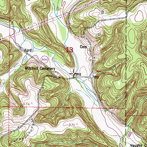 Topographic Map of Middle Creek, MO