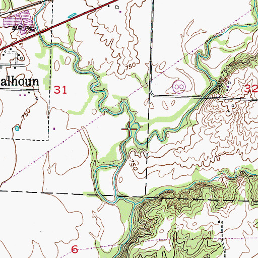 Topographic Map of Middle Fork Tebo Creek, MO