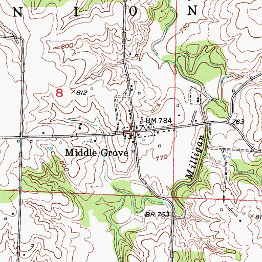 Topographic Map of Middle Grove, MO