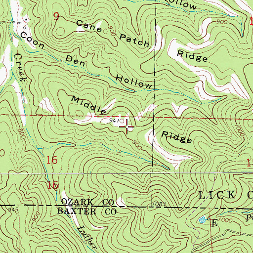 Topographic Map of Middle Ridge, MO