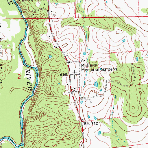 Topographic Map of Midlawn Memorial Gardens Cemetery, MO