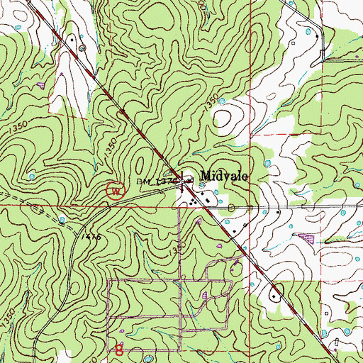 Topographic Map of Midvale, MO