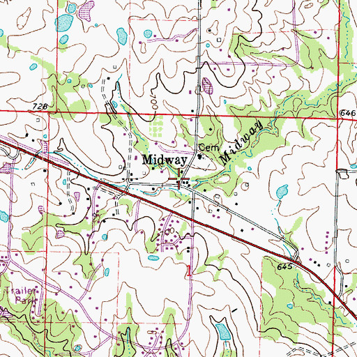 Topographic Map of Midway, MO