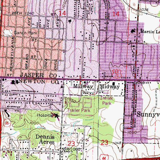 Topographic Map of Midway, MO
