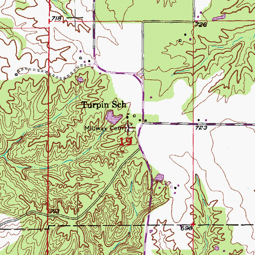 Topographic Map of Midway Cemetery, MO