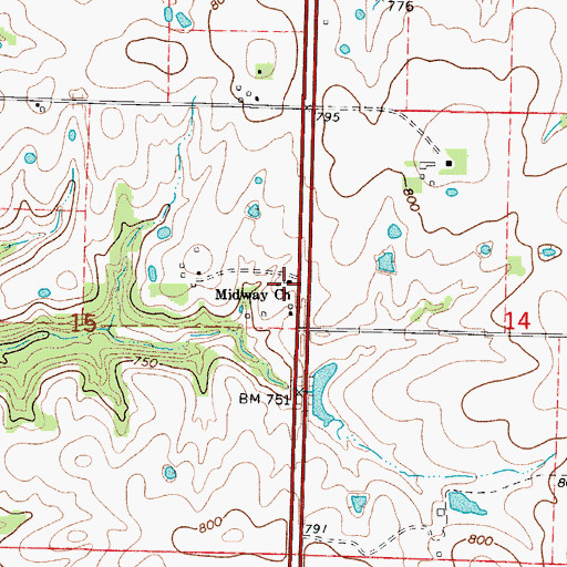 Topographic Map of Midway Church, MO